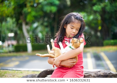 Stock fotó: Beautiful Girl With Oriental Siam Cat