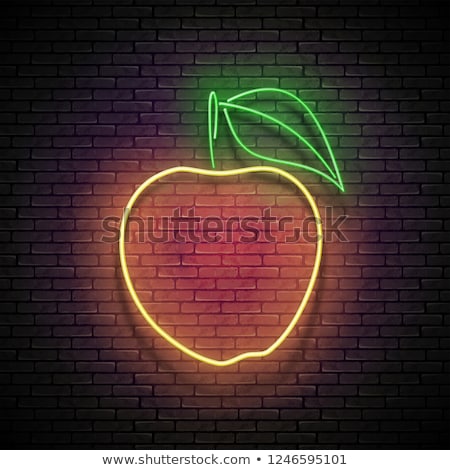 Foto stock: Vintage Glow Signboard With Yellow Apple Organic Fruit