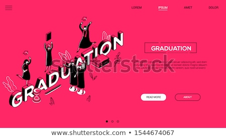 Foto stock: Graduation Concept - Line Design Style Isometric Web Banner