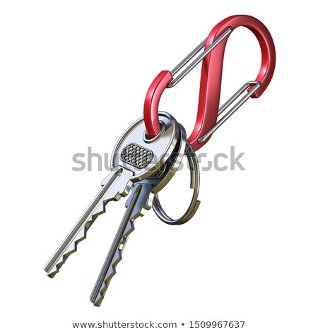 Stok fotoğraf: Two Keys On Red Outdoor Carabiner 3d