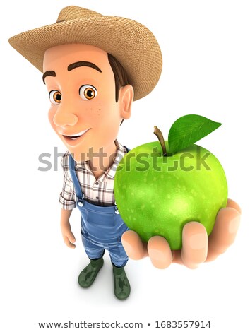 3d Farmer Holding Green Apple Zdjęcia stock © 3dmask