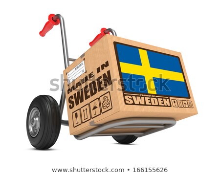Stock fotó: Made In Sweden - Cardboard Box On Hand Truck