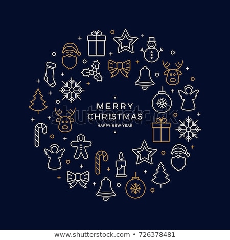ストックフォト: Christmas And New Year Gold Line Icon Wreath Card
