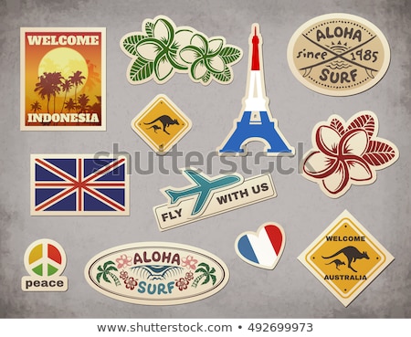 Foto stock: Luggage With Stickers Of Landmarks Set Vector