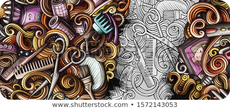 Stockfoto: Hair Salon Hand Drawn Doodle Banner Cartoon Detailed Illustrations