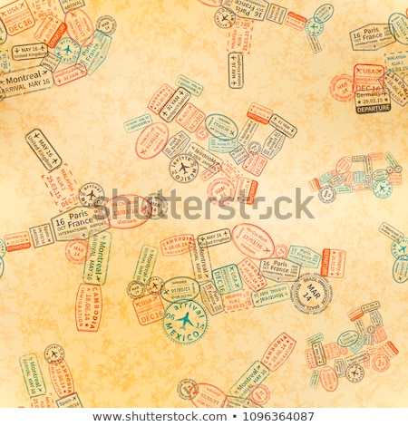 Zdjęcia stock: Immigration Stamps Arranged In Car Plane Ship And Train Shape On White Seamless Pattern