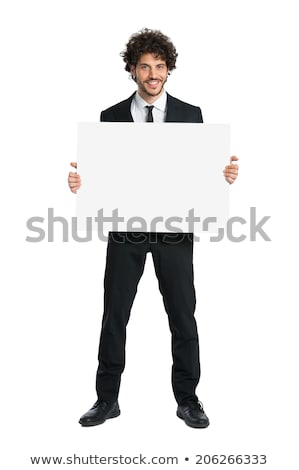 Stockfoto: Young Man Holding Blank Whiteboard On Business Presentation