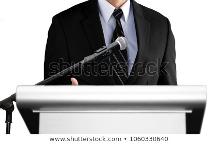 Zdjęcia stock: Man Giving Speech Using Microphones