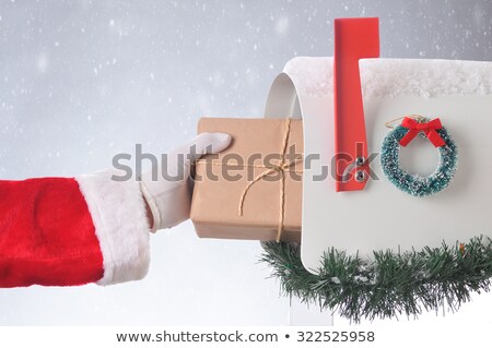 Сток-фото: Santa Package Mailbox Snowy Background