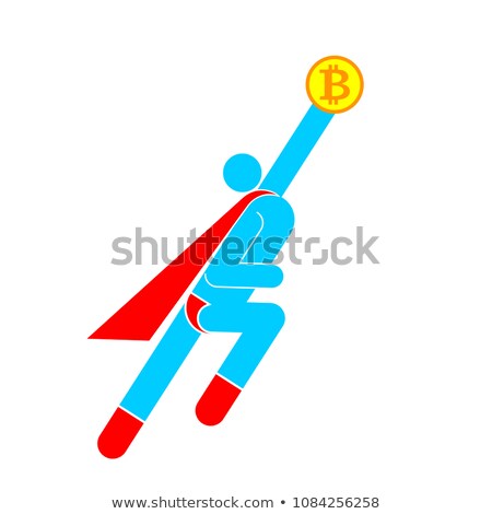Stok fotoğraf: Bitcoinman Flying Up Superhero Pictogram Super Hero Sign And C