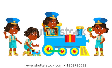 Indian Girl Kindergarten Kid Set Vector Hindu Asian Friendly Little Children Playing With Railwa ストックフォト © pikepicture