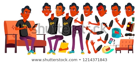 Stockfoto: Asian Teen Boy Vector Teenager Funny Friendship Face Emotions Various Gestures Animation Creat