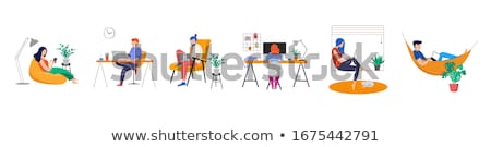 Stock fotó: People Working With Laptop On Workplace Vector