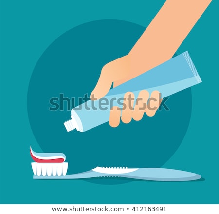 Foto stock: Cartoon Toothpaste Tube Holding A Sign