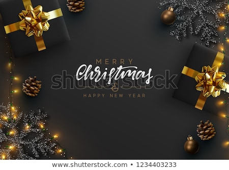 Foto stock: Black Christmas Festival Greeting With Golden Snowflakes