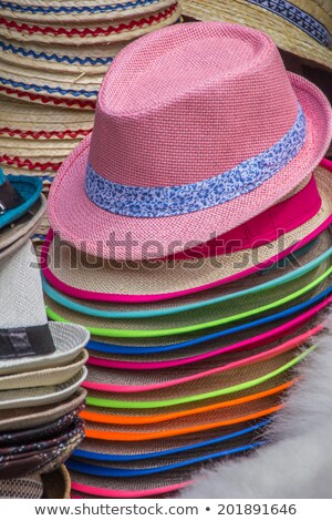 Foto stock: Stack Of Colorful Hats At Romanian Market