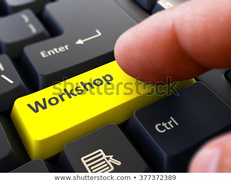 Stock fotó: Finger Presses Yellow Keyboard Button Workshop