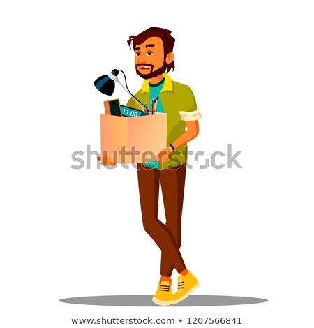 Сток-фото: Frustrated Business Loser Leaves Office With A Box Of His Belongings Vector Isolated Illustration