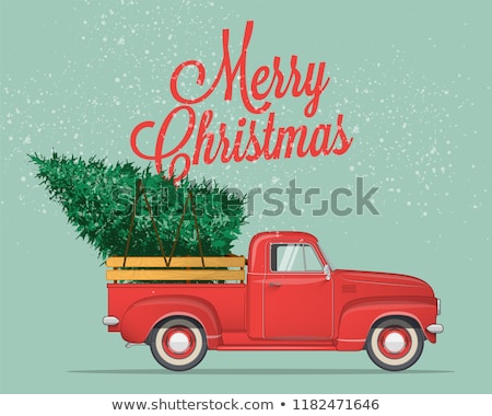 ストックフォト: Vector Christmas Card With Cartoon Retro Christmas Truck
