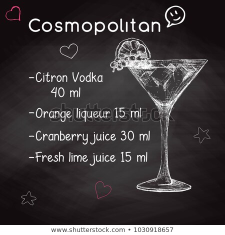 Foto stock: Simple Recipe For An Alcoholic Cocktail Cosmopolitan Drawing Chalk On A Blackboard Vector Illustra