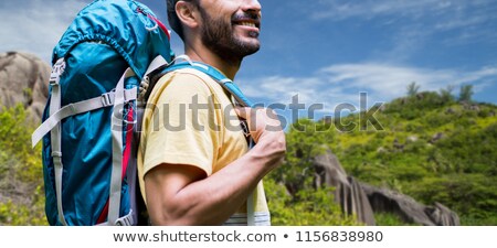 ストックフォト: Close Up Of Man With Backpack Over Seychelles