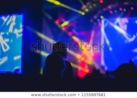 Foto stock: Silhouette Of A Big Crowd At Concert Against A Brightly Lit Stage Night Time Rock Concert With Peop