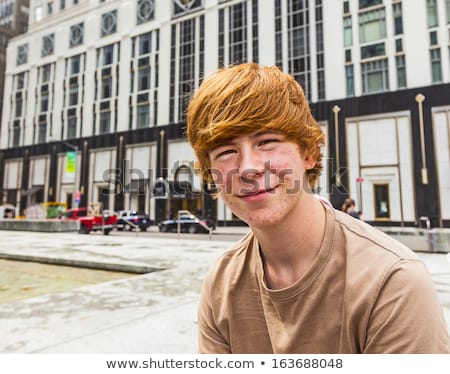 Foto stock: Happy Boy In Puberty With Some Pickles In The Face