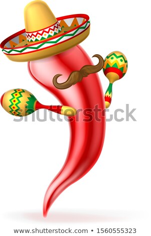 Stock photo: Red Chili Wearing Hat And Shaking Maracas