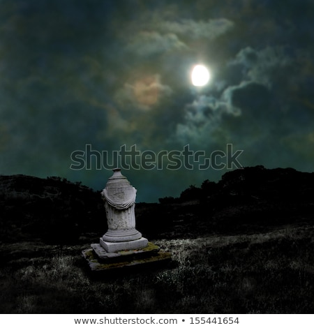 Foto stock: Ominous Dark Night In The Dim Moonlight On Halloween