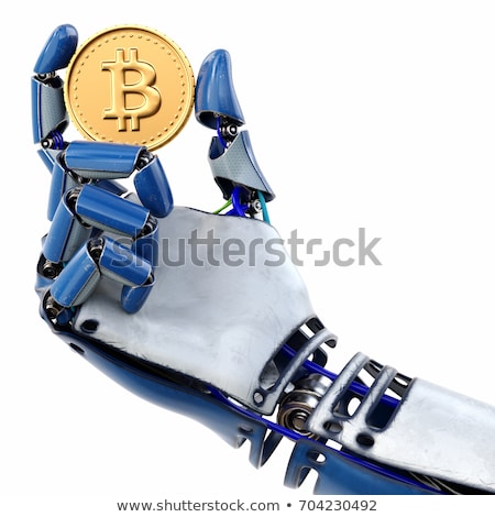 Stok fotoğraf: Golden Bitcoin In The White Robot Hand 3d Rendering