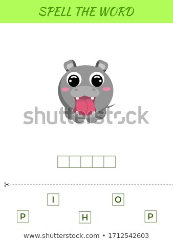 Foto stock: Spelling Word Scramble Game Template With Word Hippopotamus