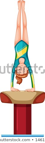 Zdjęcia stock: Cute Gymnastics Girl Doing Handstand On Vault