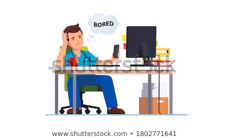 Zdjęcia stock: Lazy Man Using Phone At Work Desk