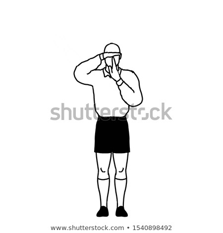 Foto stock: Rugby Referee Penalty Refer To Tv Match Official Signal Drawing Retro