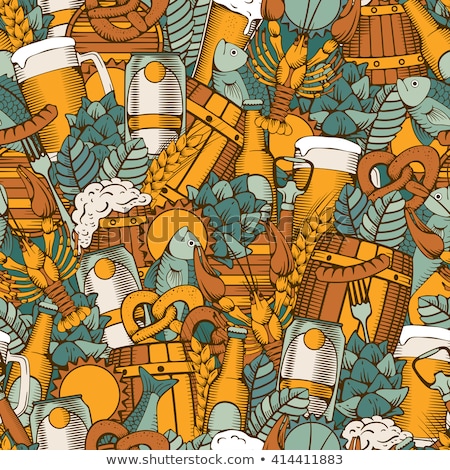 Сток-фото: Oktoberfest Seamless Pattern With Drink And Food