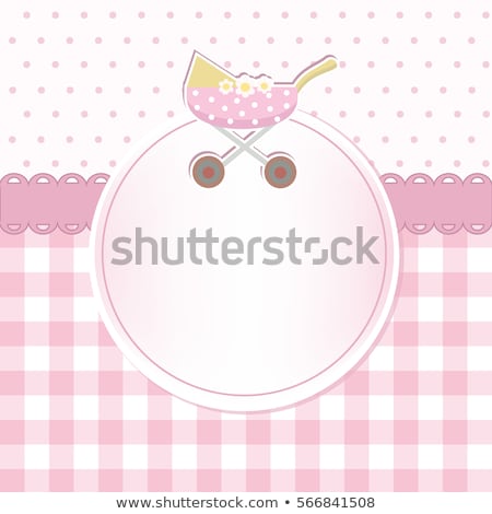 Zdjęcia stock: New Baby Girl Announcement Card With Milk Bottle And Pacifier