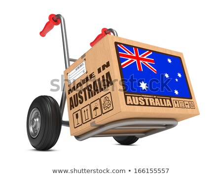 Stockfoto: Made In Australia - Cardboard Box On Hand Truck