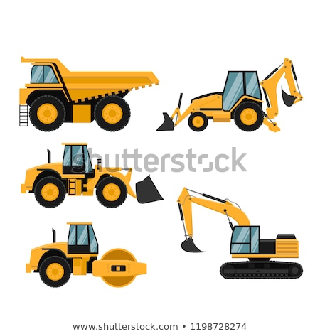 Stockfoto: Caterpillar Tractor Flat Icons Vector Illustration