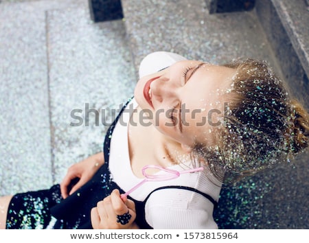 ストックフォト: Young Pretty Party Girl Smiling Covered With Glitter Tinsel Fashion Dress Stylish Make Up Lifesty