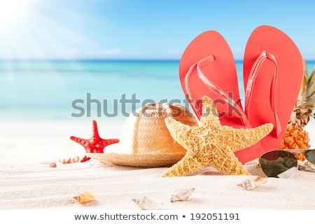 Сток-фото: Beach Sandals On The Sandy Sea Coast Summer Concept Holiday And