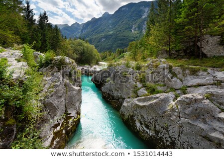 Foto d'archivio: Emerald Color Soca River With Beautiful Narrow Canyon Bovec Slovenia