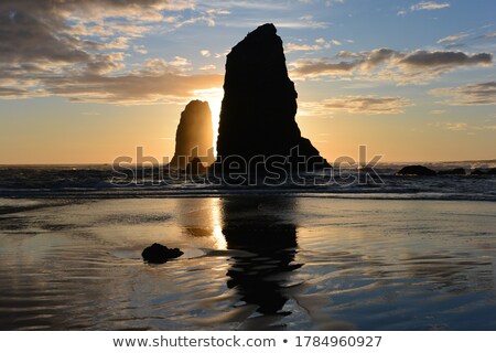 Stock photo: Reflection Of Haystack Rock At Cannon Beach 2