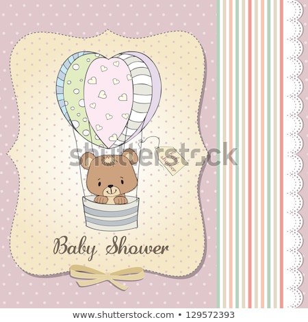 Foto stock: Delicate Baby Shower Card With Teddy Bear