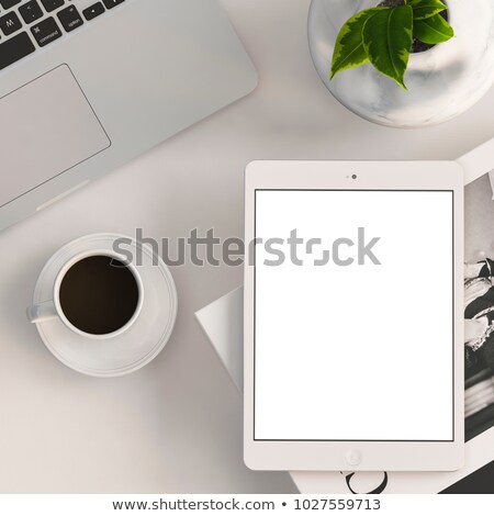 Сток-фото: Black Coffee With Blank Digital Tablet And Mobile Phone Magazin