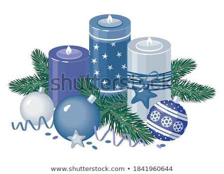 Stok fotoğraf: Christmas Candles And Fir Tree Branch