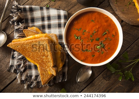 Foto stock: Yellow Soup And Sandwich