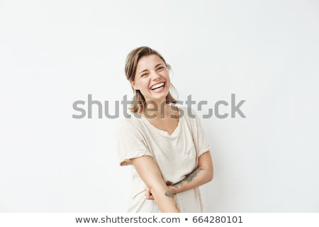 Сток-фото: Happy Young Woman Smiling Over White