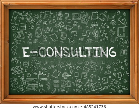 Foto stock: E Consulting Concept Green Chalkboard With Doodle Icons