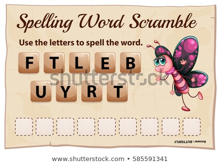 Foto stock: Spelling Word Scramble Game Template For Butterfly