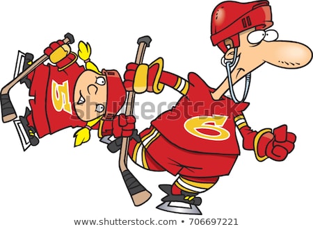 Stock photo: Family Father Attach The Hockey Skating Of His Child